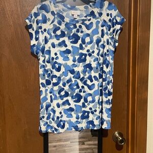 LuLaRoe Blue and White Leopard Print Blouse